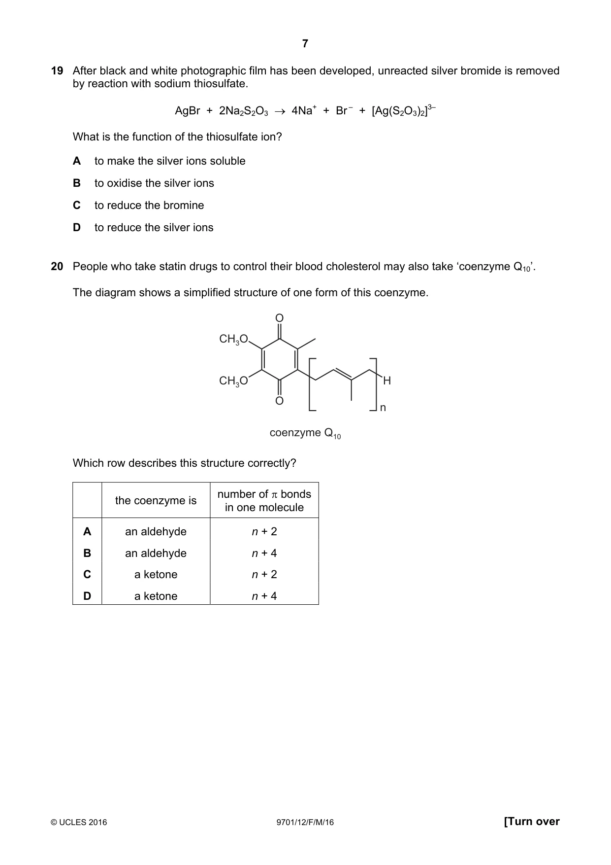 Cambridge A Level Chemistry 9701 2016 Feb/March Paper 1 · Variant 2 question paper, page 7 of 16