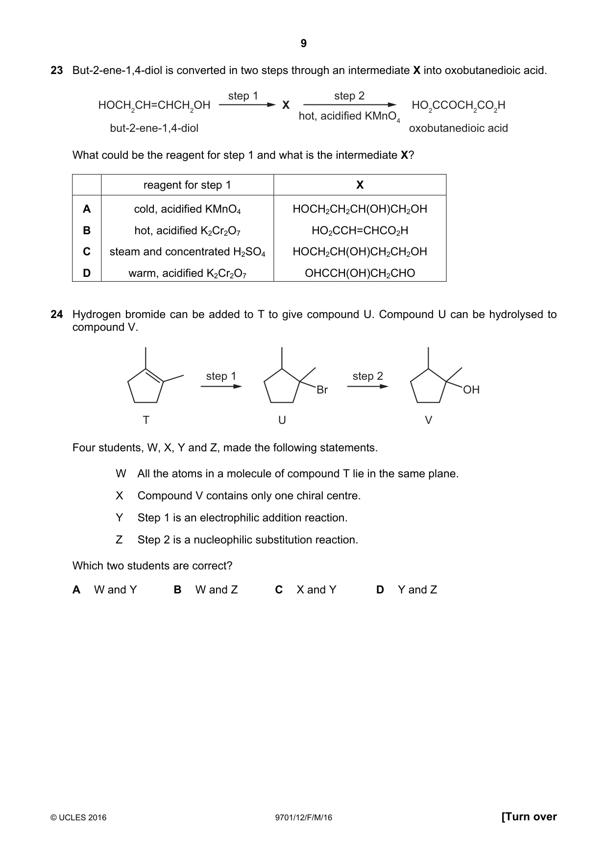 Cambridge A Level Chemistry 9701 2016 Feb/March Paper 1 · Variant 2 question paper, page 9 of 16