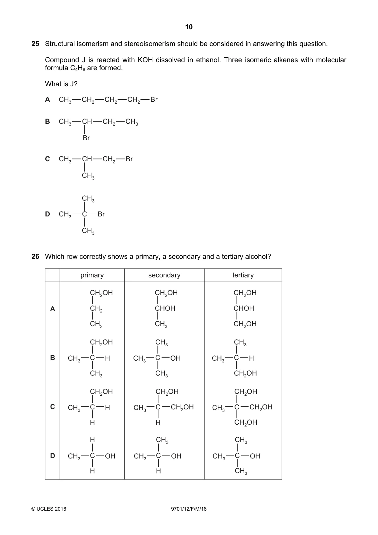 Cambridge A Level Chemistry 9701 2016 Feb/March Paper 1 · Variant 2 question paper, page 10 of 16