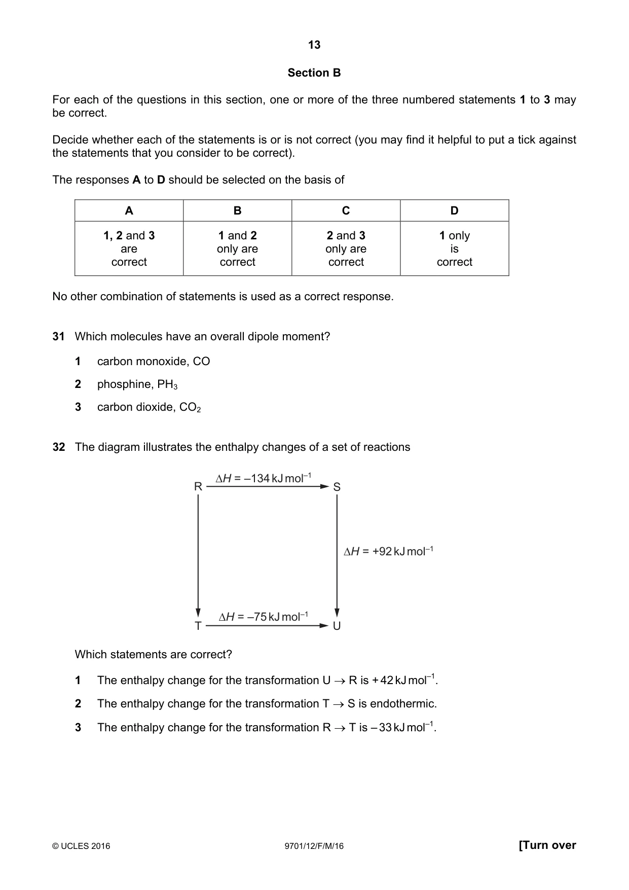 Cambridge A Level Chemistry 9701 2016 Feb/March Paper 1 · Variant 2 question paper, page 13 of 16