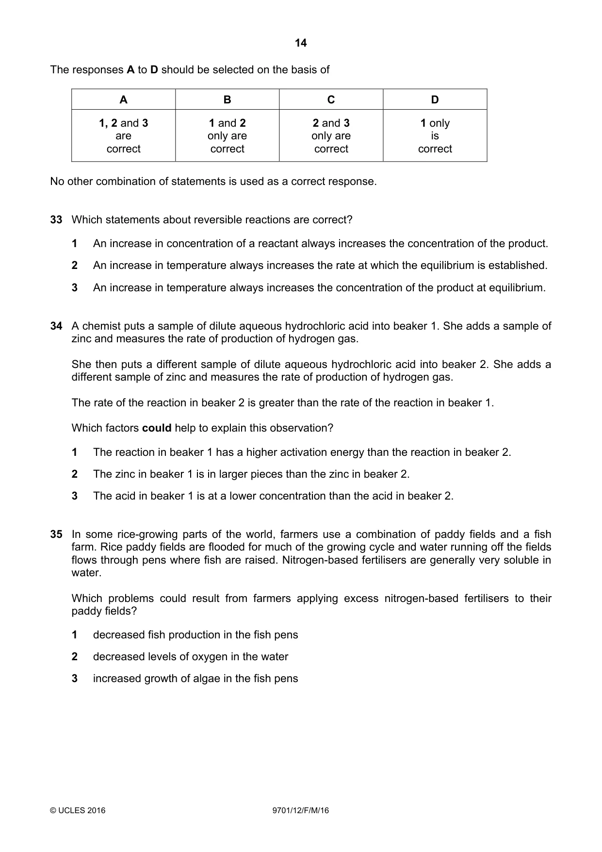 Cambridge A Level Chemistry 9701 2016 Feb/March Paper 1 · Variant 2 question paper, page 14 of 16
