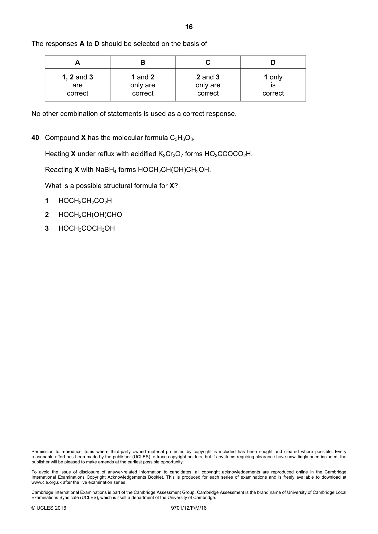 Cambridge A Level Chemistry 9701 2016 Feb/March Paper 1 · Variant 2 question paper, page 16 of 16