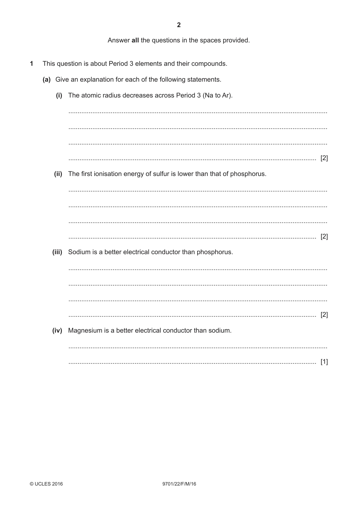 Cambridge A Level Chemistry 9701 2016 Feb/March Paper 2 · Variant 2 question paper, page 2 of 16