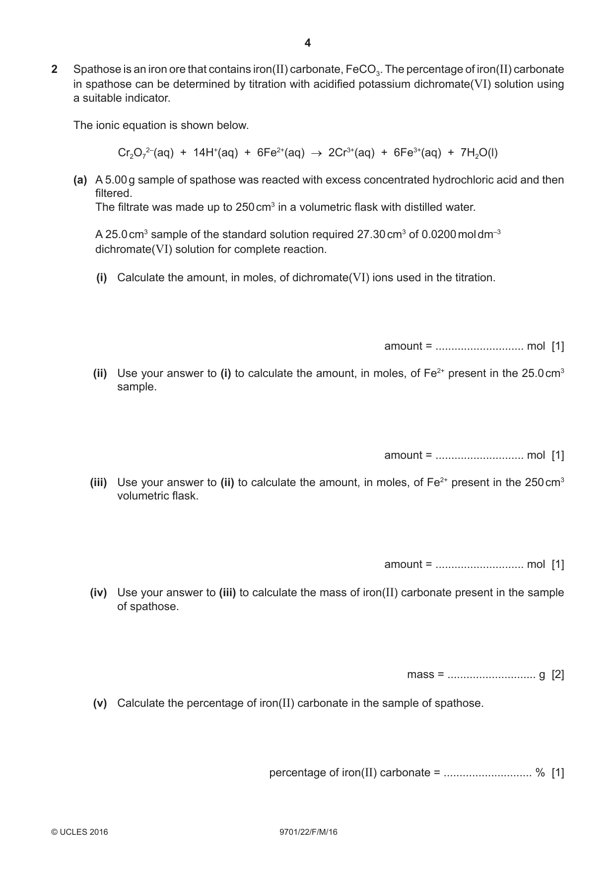 Cambridge A Level Chemistry 9701 2016 Feb/March Paper 2 · Variant 2 question paper, page 4 of 16