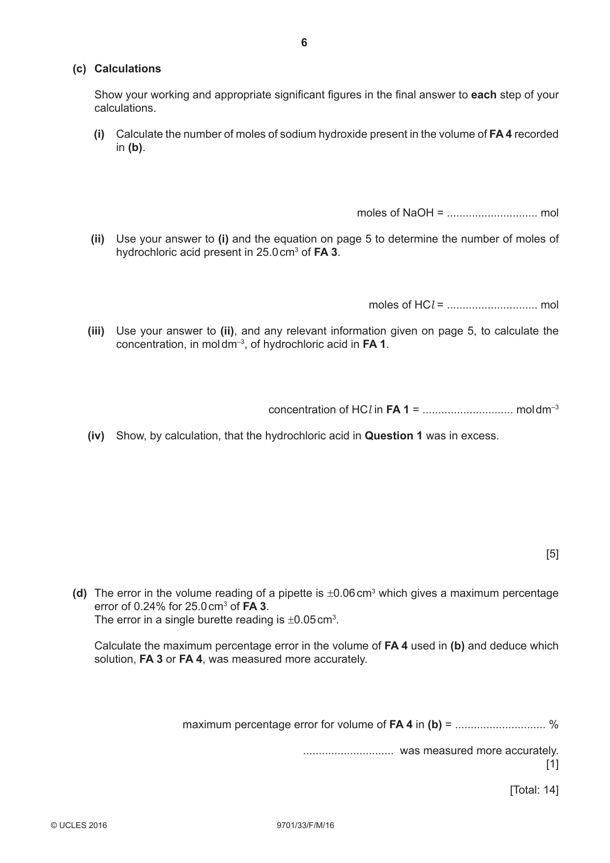 Cambridge A Level Chemistry 9701 2016 Feb/March Paper 3 · Variant 3 question paper, page 6 of 12
