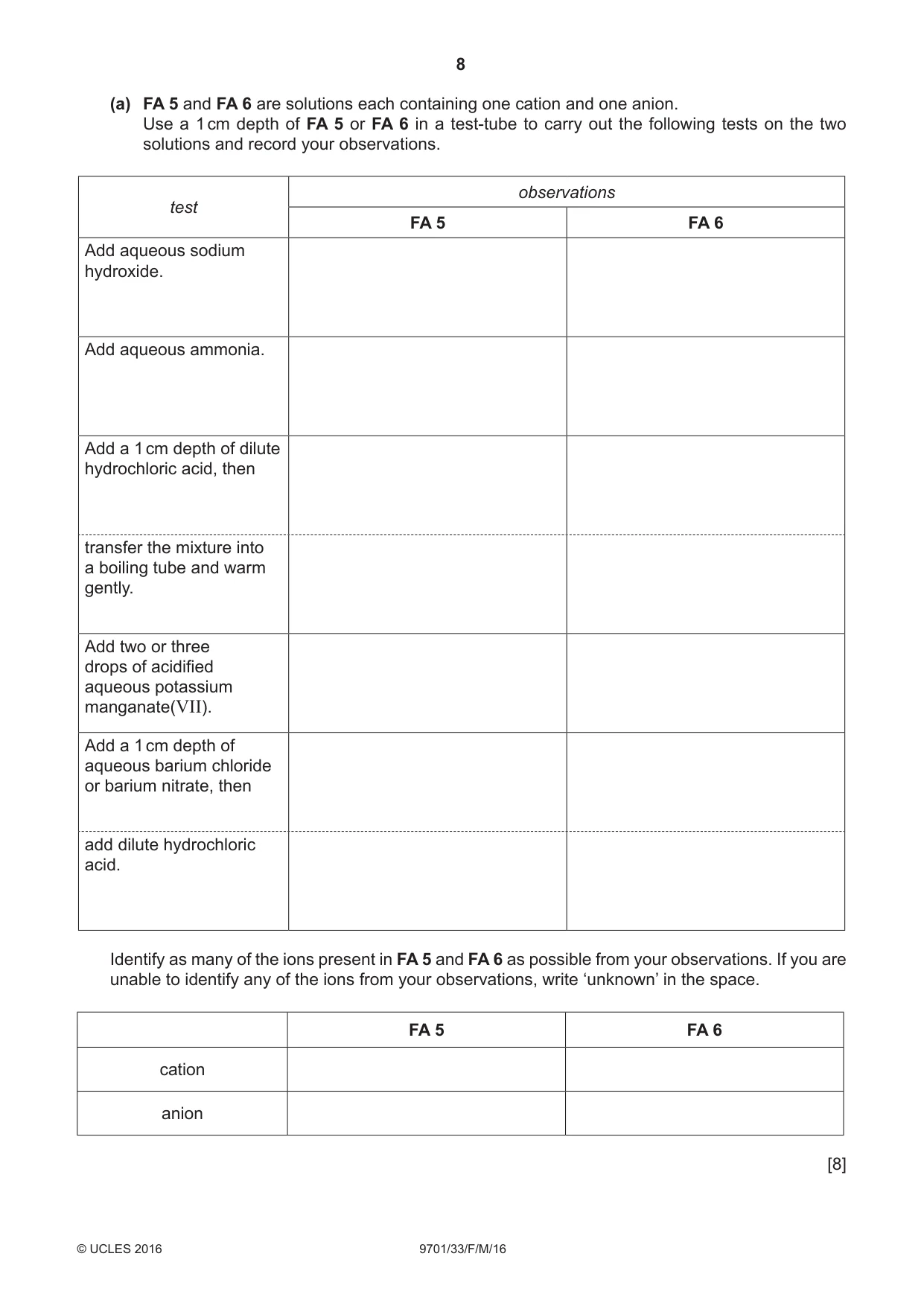 Cambridge A Level Chemistry 9701 2016 Feb/March Paper 3 · Variant 3 question paper, page 8 of 12