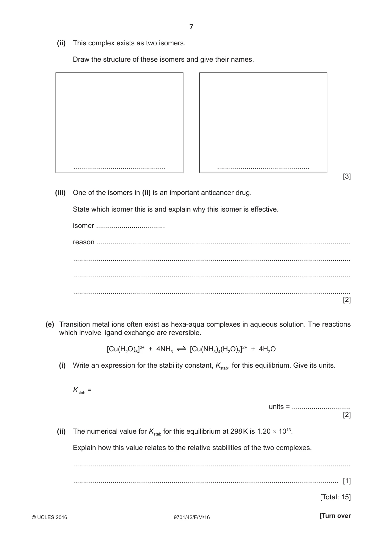 Cambridge A Level Chemistry 9701 2016 Feb/March Paper 4 · Variant 2 question paper, page 7 of 20