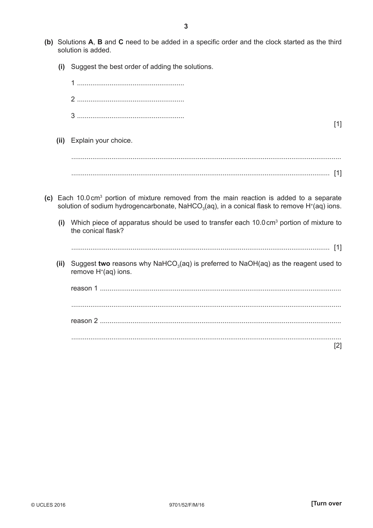 Cambridge A Level Chemistry 9701 2016 Feb/March Paper 5 · Variant 2 question paper, page 3 of 8