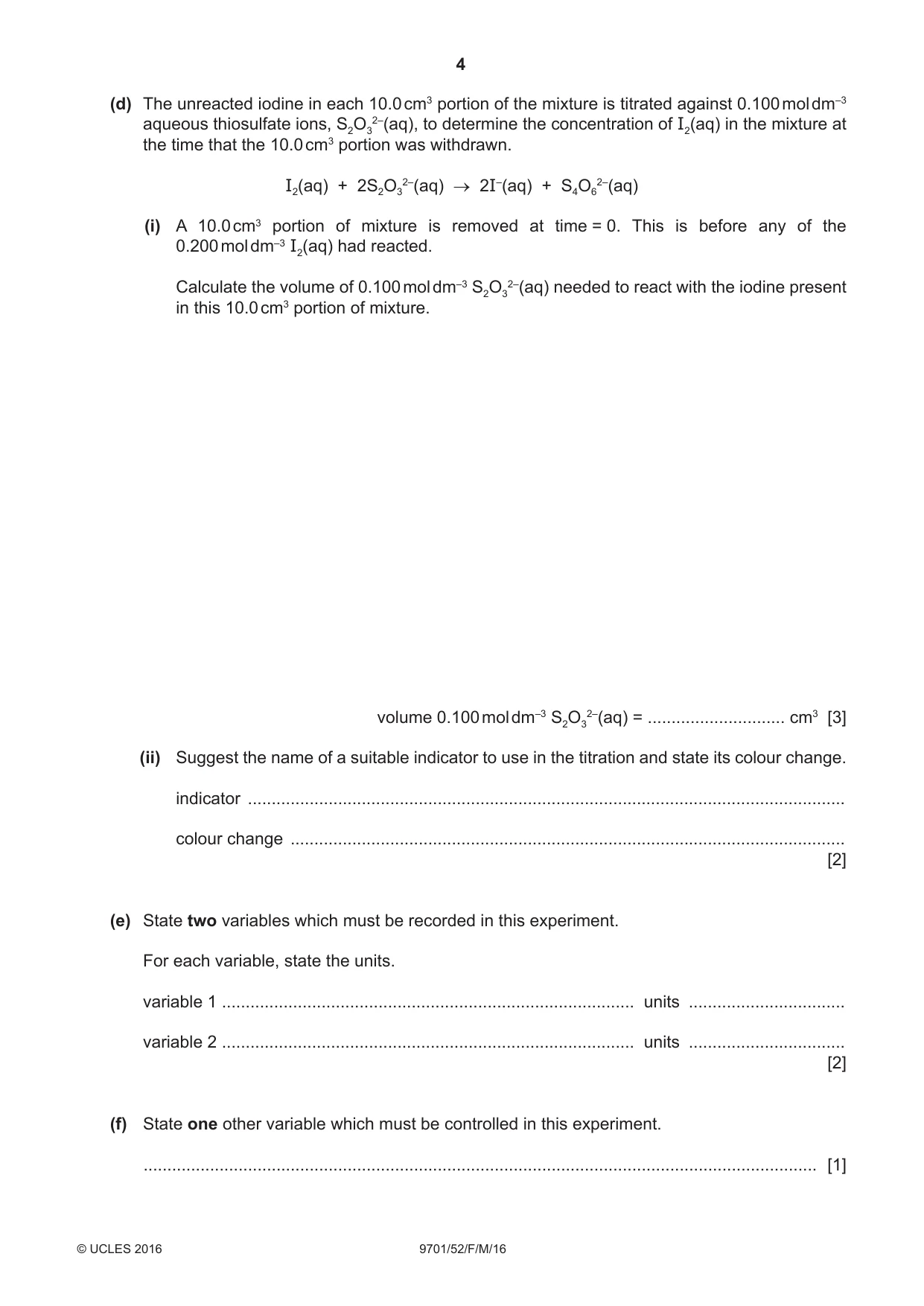 Cambridge A Level Chemistry 9701 2016 Feb/March Paper 5 · Variant 2 question paper, page 4 of 8
