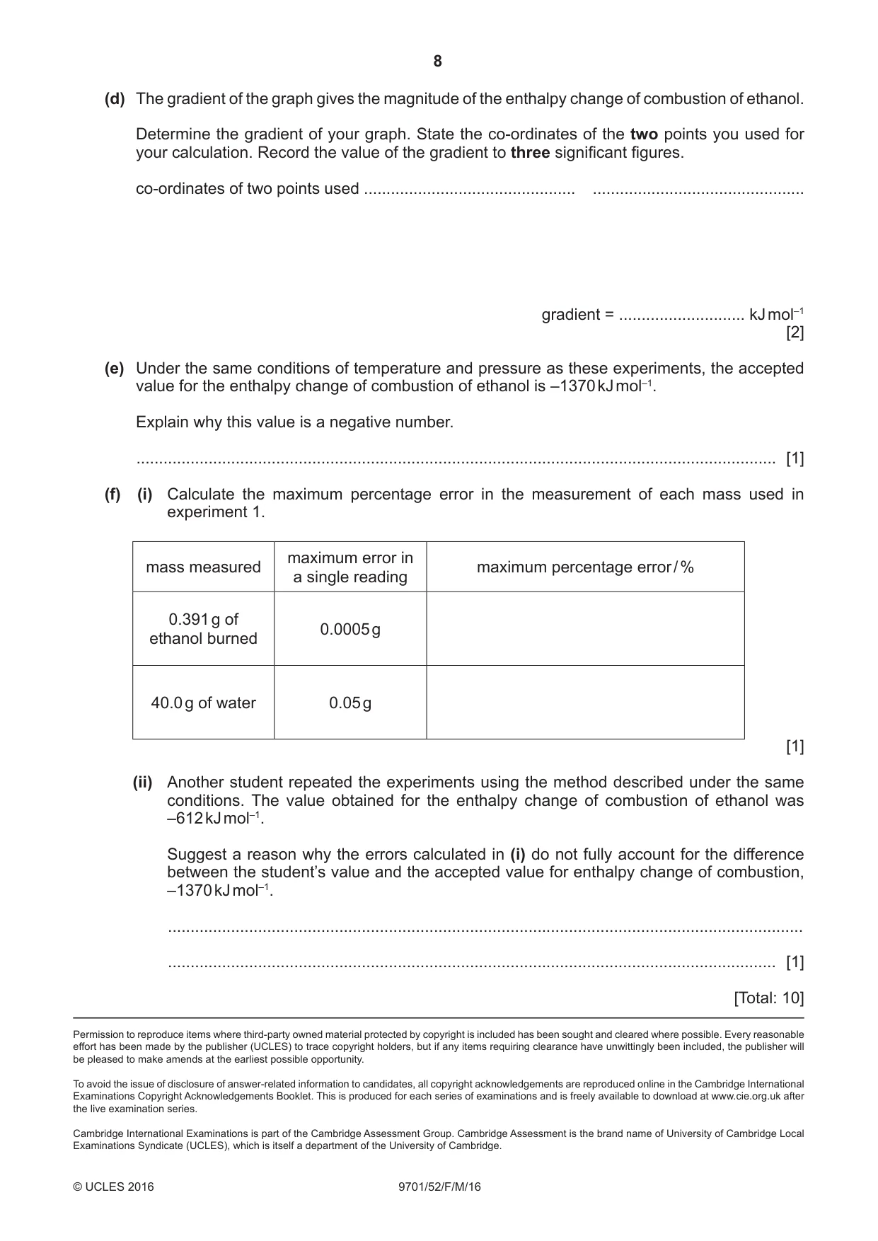 Cambridge A Level Chemistry 9701 2016 Feb/March Paper 5 · Variant 2 question paper, page 8 of 8