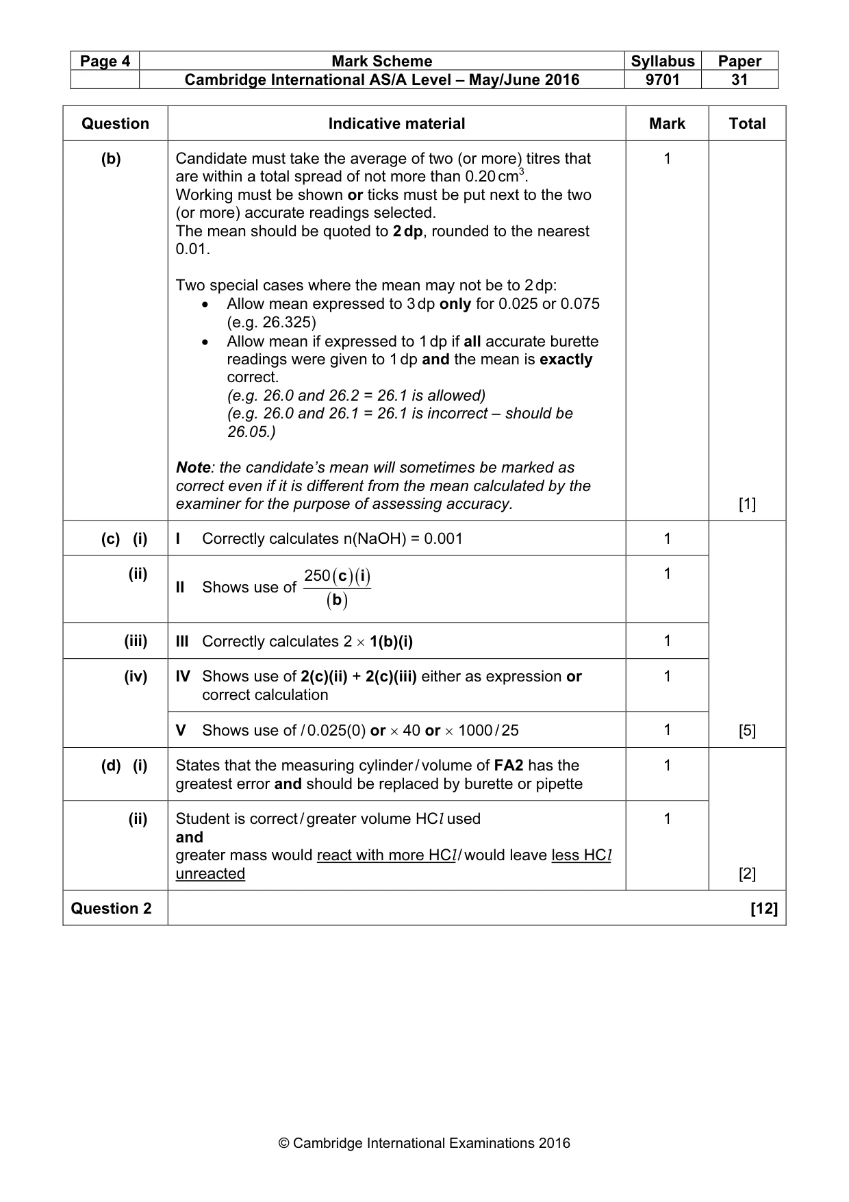 Mark scheme, page 4 of 5