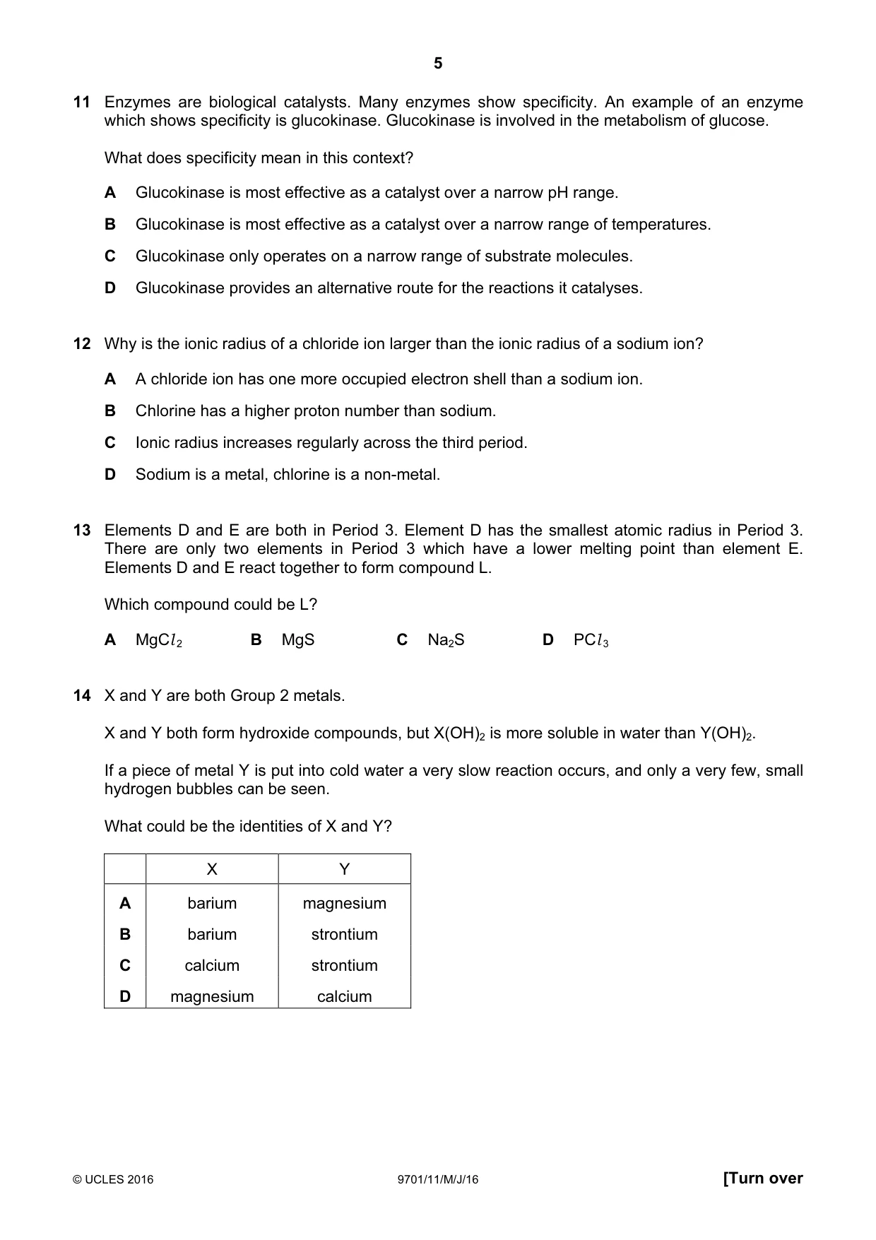 Cambridge A Level Chemistry 9701 2016 May/June Paper 1 · Variant 1 question paper, page 5 of 16