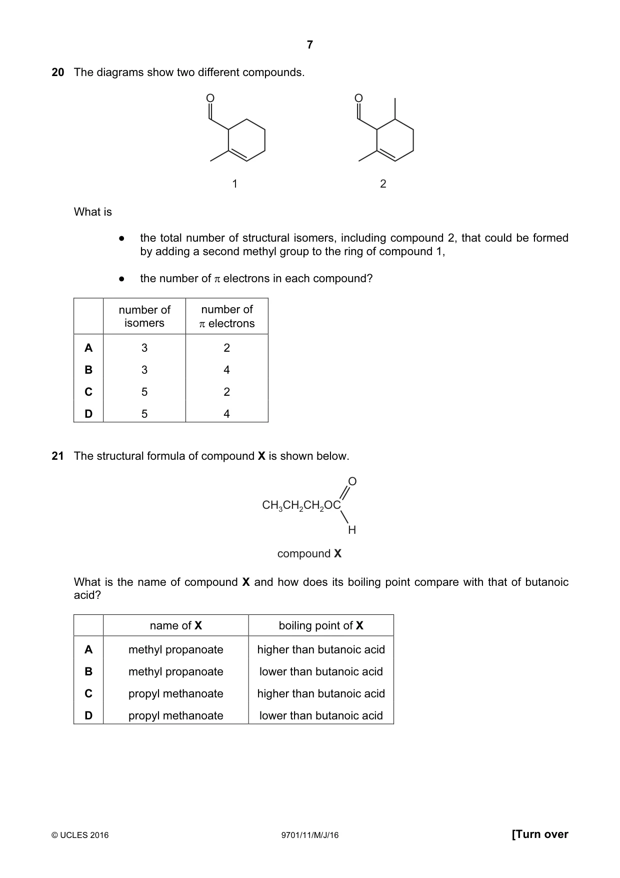 Cambridge A Level Chemistry 9701 2016 May/June Paper 1 · Variant 1 question paper, page 7 of 16