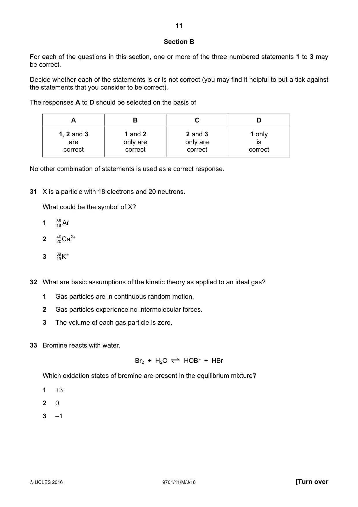 Cambridge A Level Chemistry 9701 2016 May/June Paper 1 · Variant 1 question paper, page 11 of 16