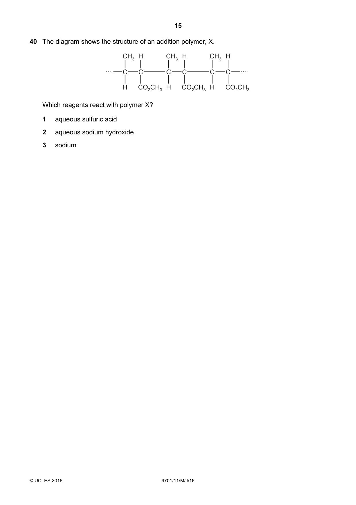 Cambridge A Level Chemistry 9701 2016 May/June Paper 1 · Variant 1 question paper, page 15 of 16