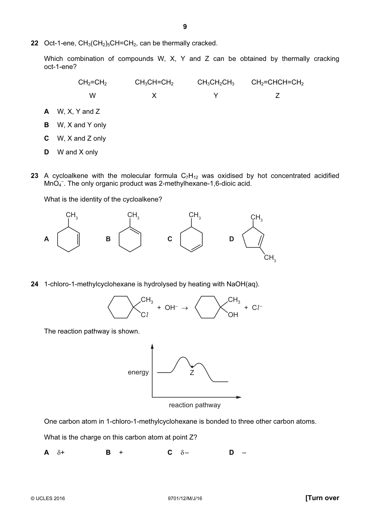 Cambridge A Level Chemistry 9701 2016 May/June Paper 1 · Variant 2 question paper, page 9 of 16