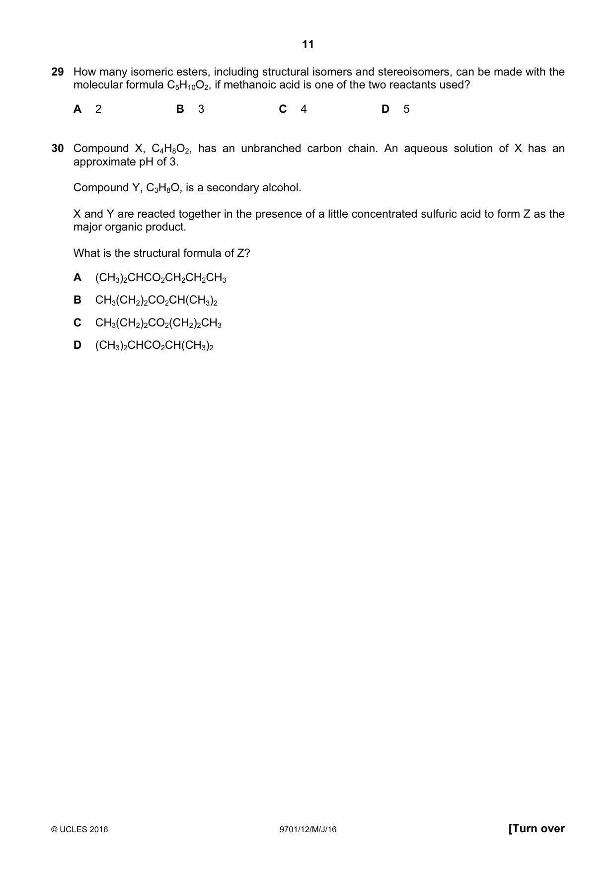 Cambridge A Level Chemistry 9701 2016 May/June Paper 1 · Variant 2 question paper, page 11 of 16