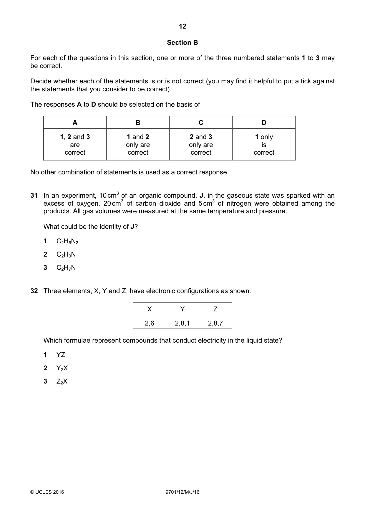 Cambridge A Level Chemistry 9701 2016 May/June Paper 1 · Variant 2 question paper, page 12 of 16