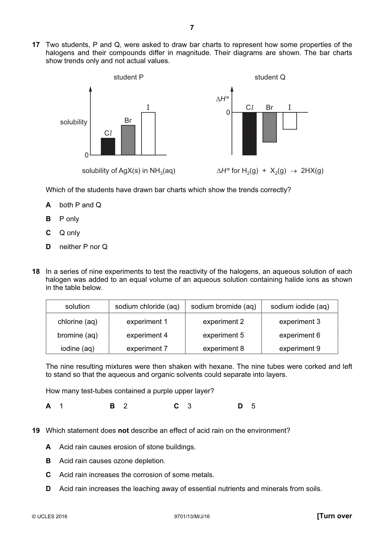 Cambridge A Level Chemistry 9701 2016 May/June Paper 1 · Variant 3 question paper, page 7 of 16