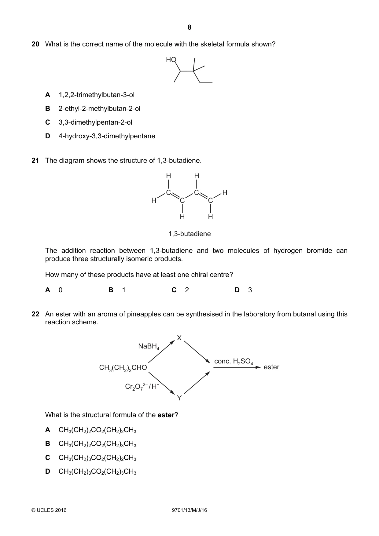 Cambridge A Level Chemistry 9701 2016 May/June Paper 1 · Variant 3 question paper, page 8 of 16
