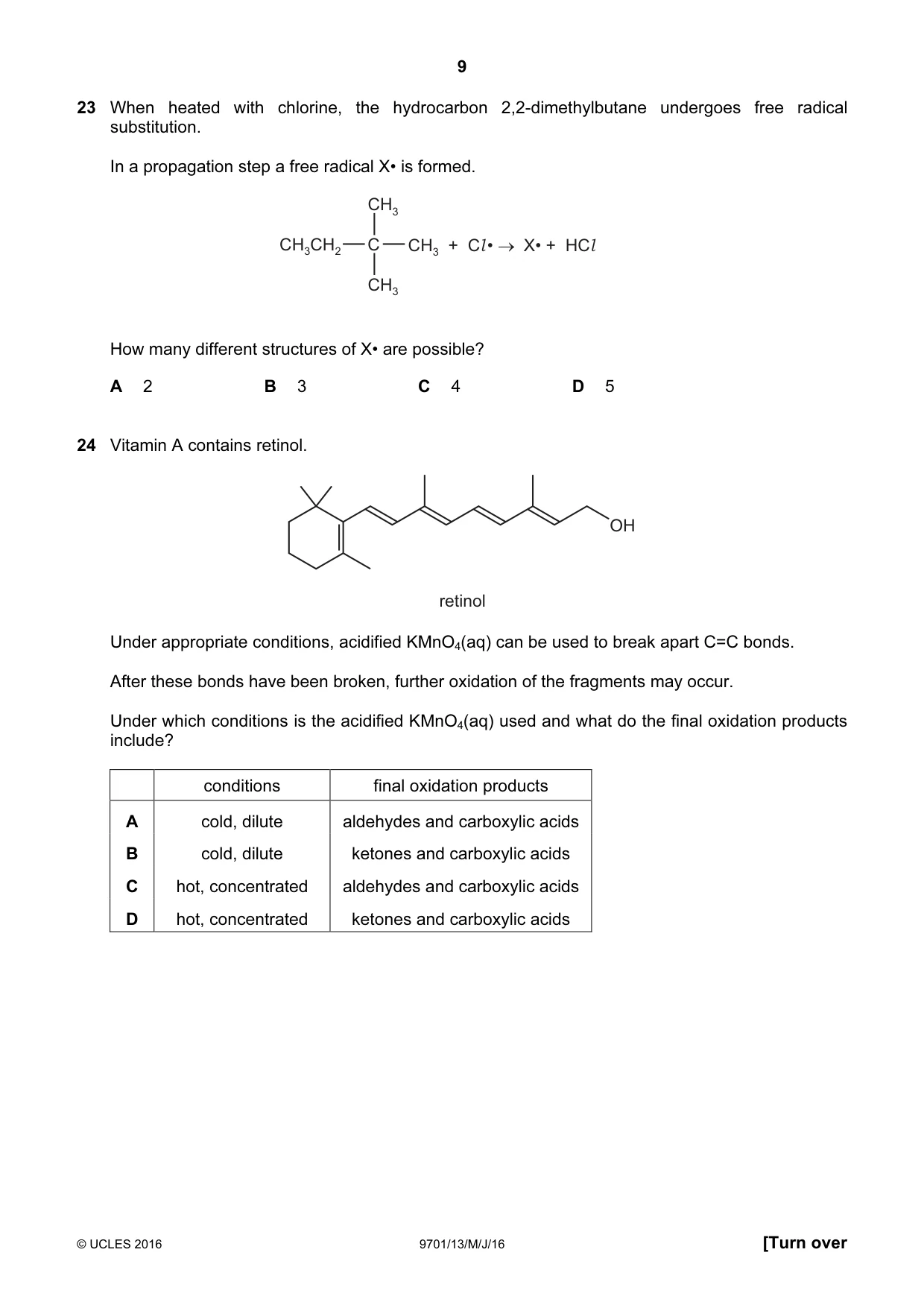 Cambridge A Level Chemistry 9701 2016 May/June Paper 1 · Variant 3 question paper, page 9 of 16