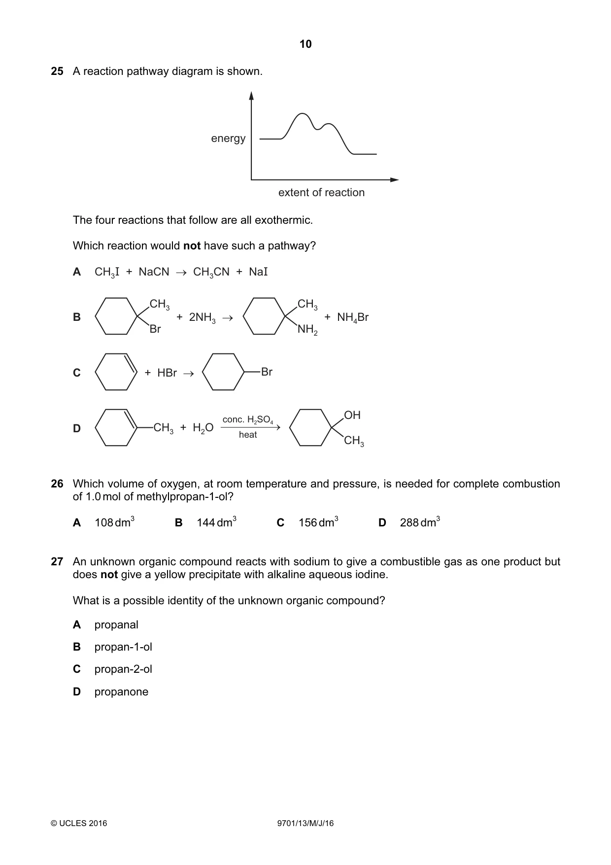Cambridge A Level Chemistry 9701 2016 May/June Paper 1 · Variant 3 question paper, page 10 of 16