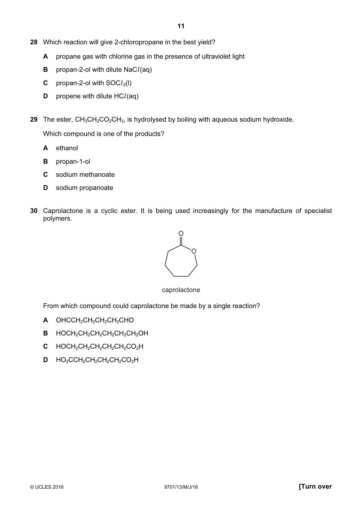 Cambridge A Level Chemistry 9701 2016 May/June Paper 1 · Variant 3 question paper, page 11 of 16