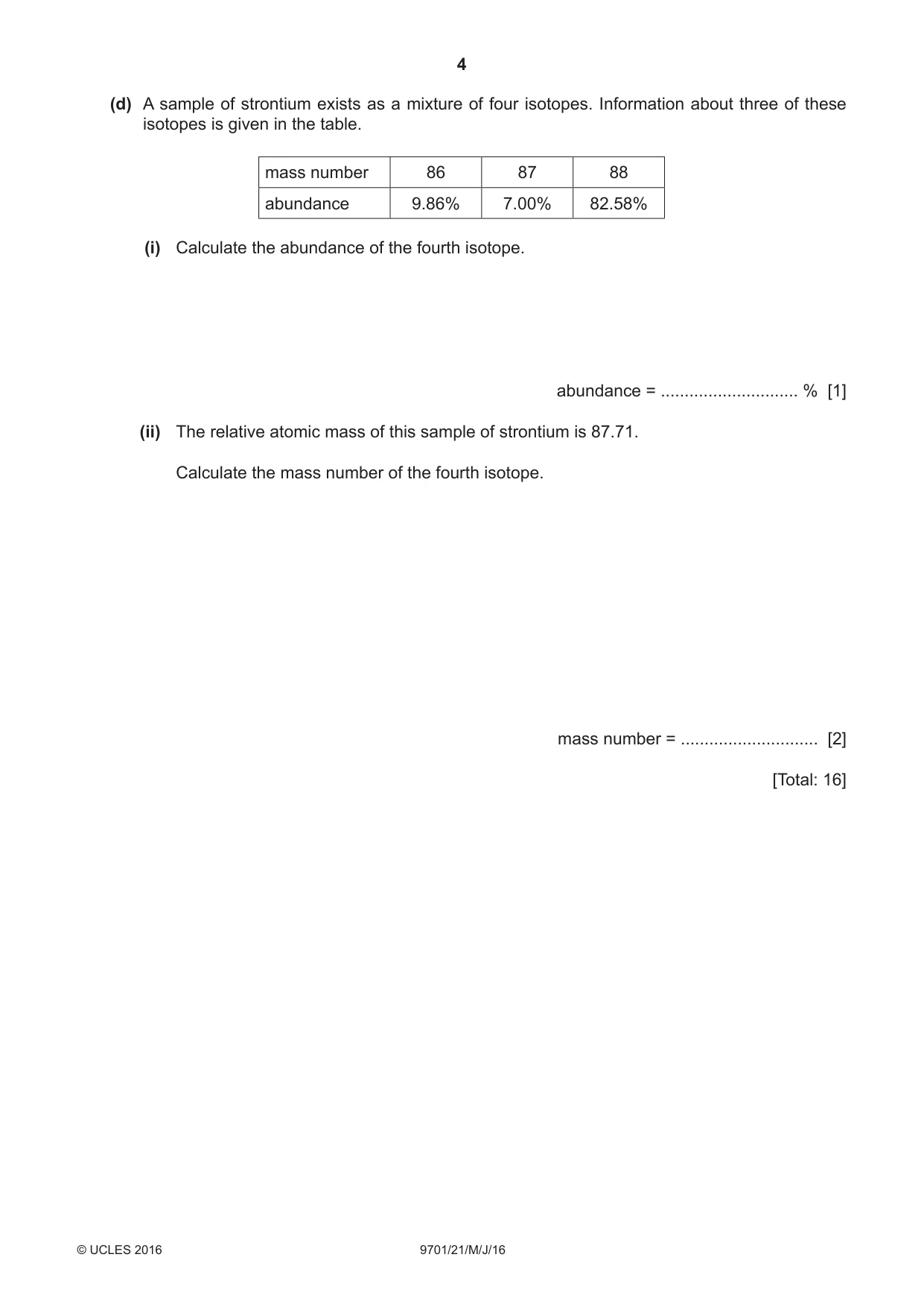 Cambridge A Level Chemistry 9701 2016 May/June Paper 2 · Variant 1 question paper, page 4 of 12