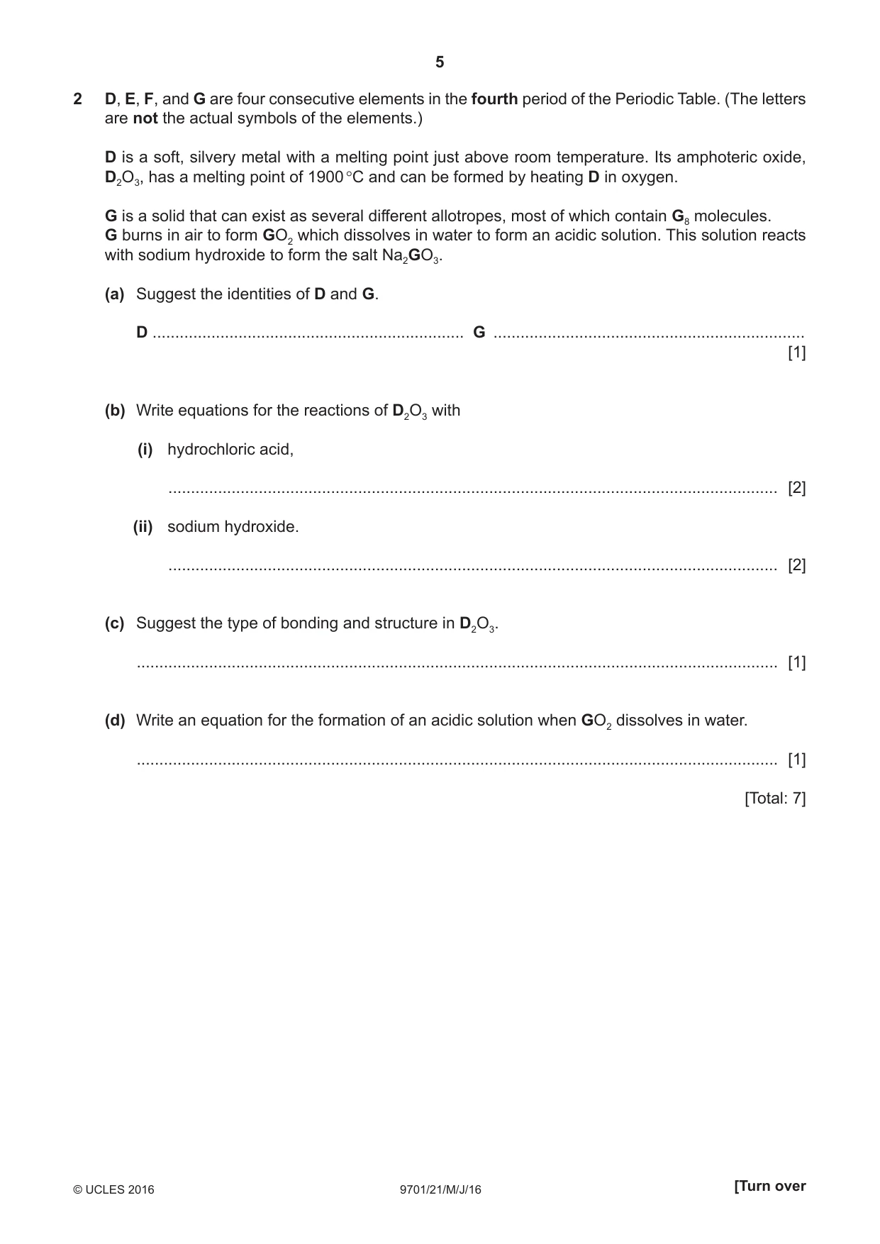 Cambridge A Level Chemistry 9701 2016 May/June Paper 2 · Variant 1 question paper, page 5 of 12