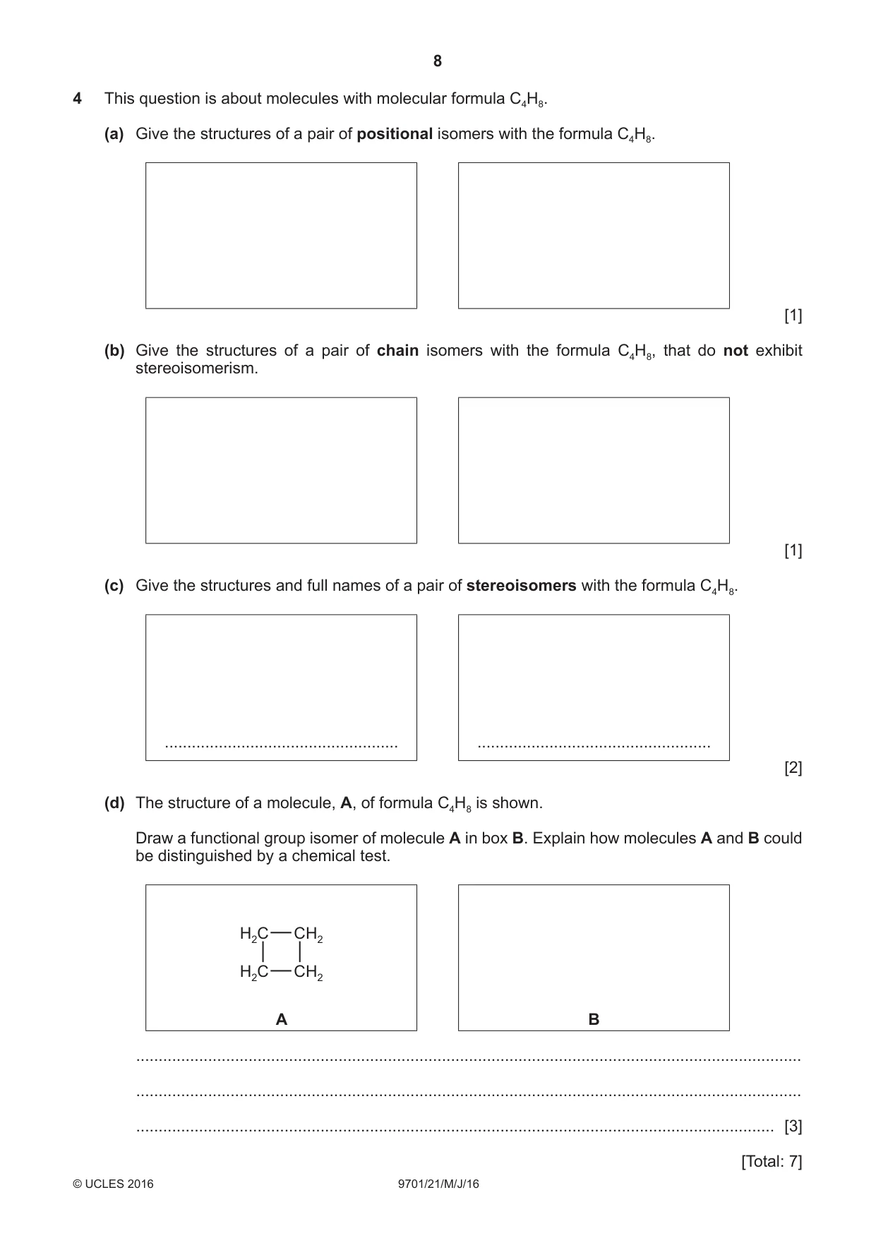 Cambridge A Level Chemistry 9701 2016 May/June Paper 2 · Variant 1 question paper, page 8 of 12