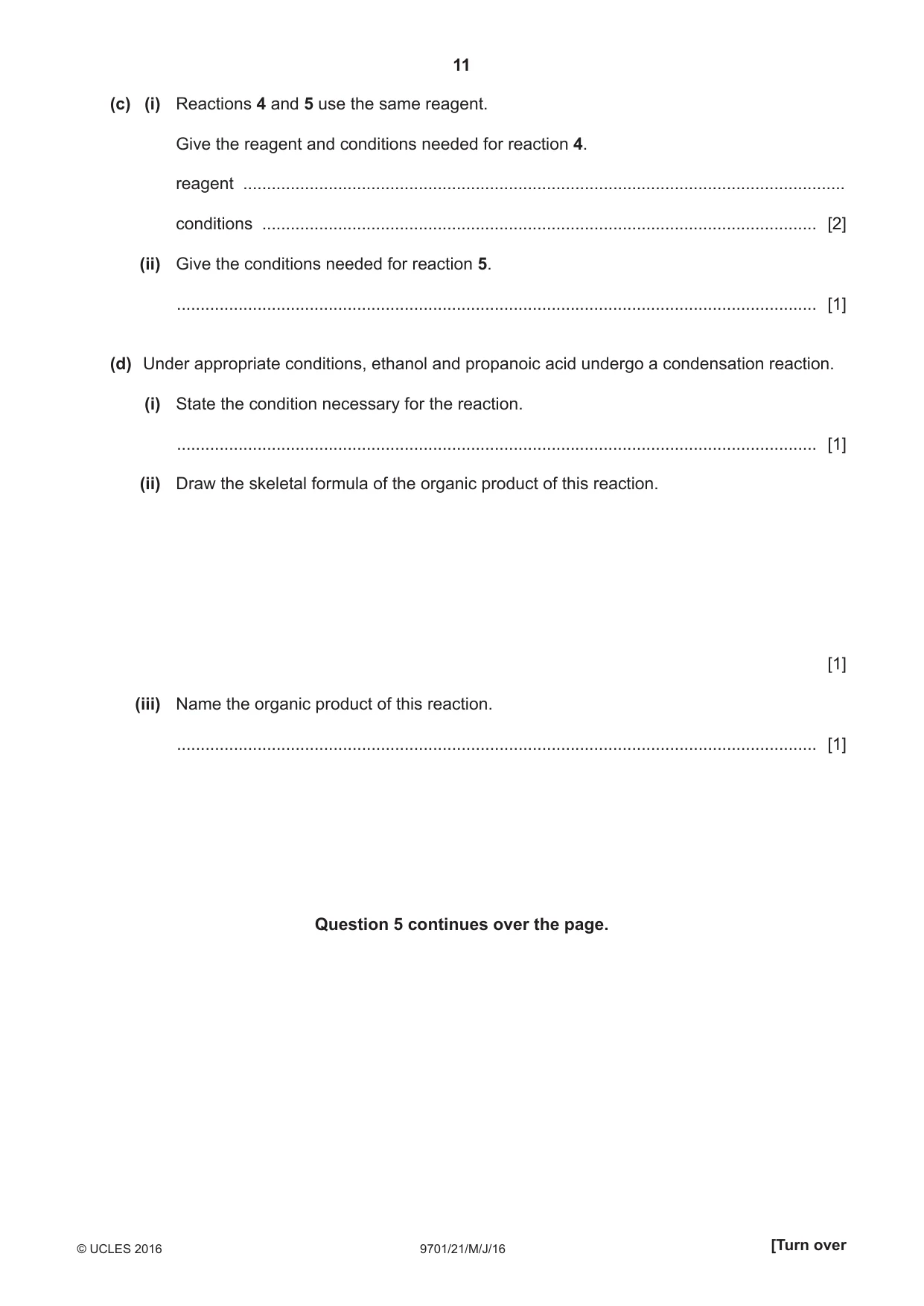Cambridge A Level Chemistry 9701 2016 May/June Paper 2 · Variant 1 question paper, page 11 of 12