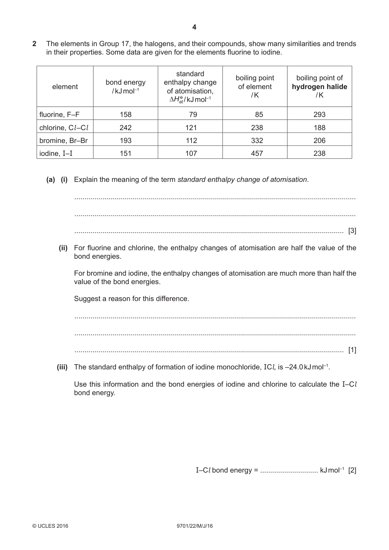 Cambridge A Level Chemistry 9701 2016 May/June Paper 2 · Variant 2 question paper, page 4 of 12