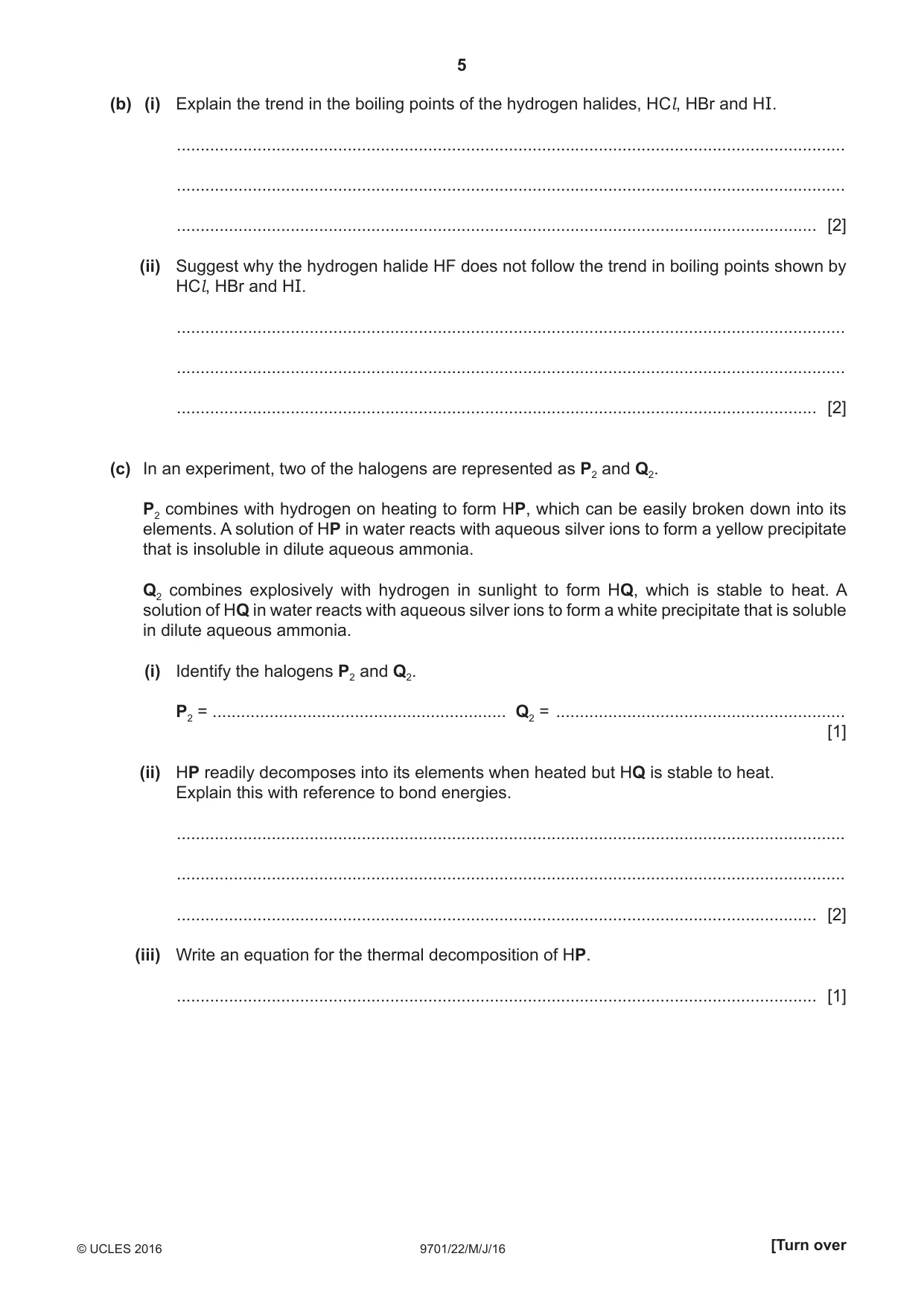 Cambridge A Level Chemistry 9701 2016 May/June Paper 2 · Variant 2 question paper, page 5 of 12