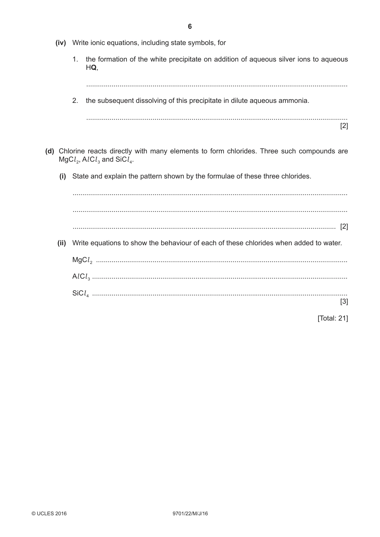 Cambridge A Level Chemistry 9701 2016 May/June Paper 2 · Variant 2 question paper, page 6 of 12