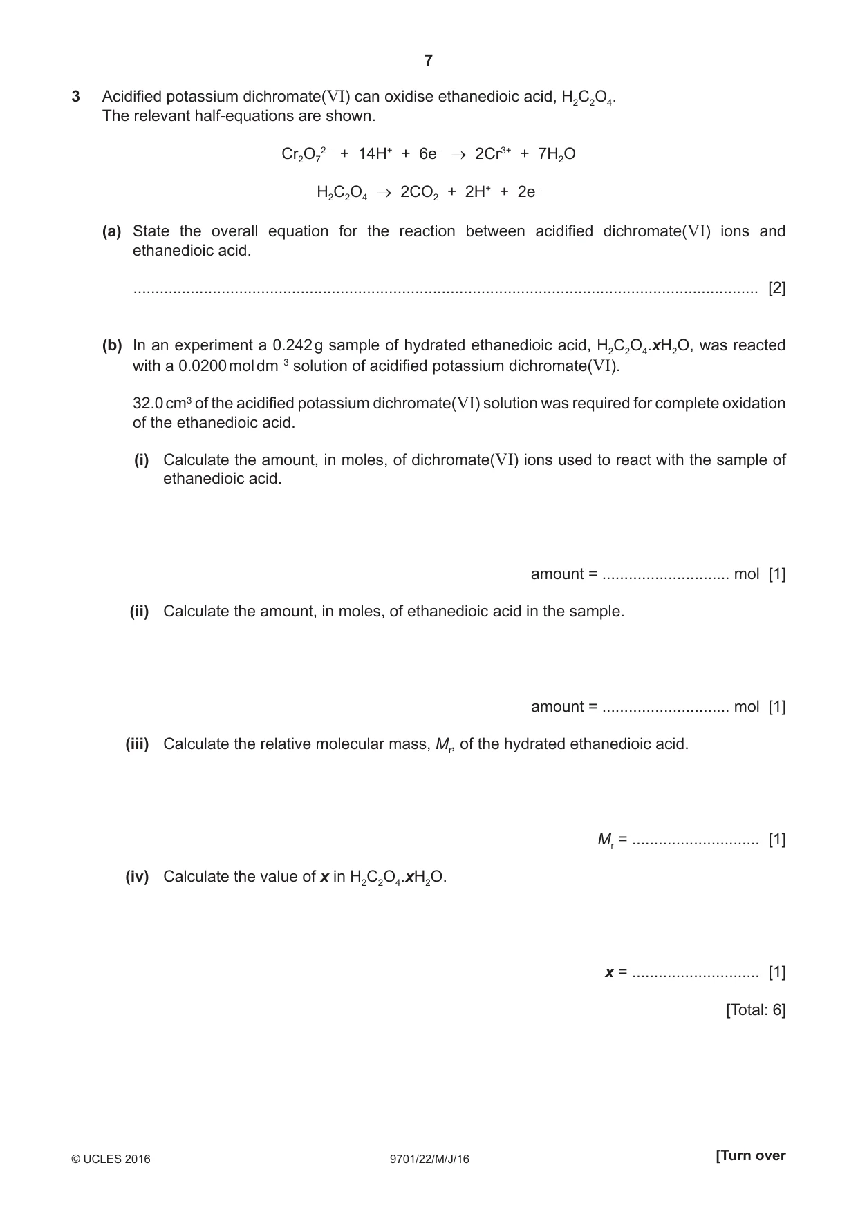 Cambridge A Level Chemistry 9701 2016 May/June Paper 2 · Variant 2 question paper, page 7 of 12