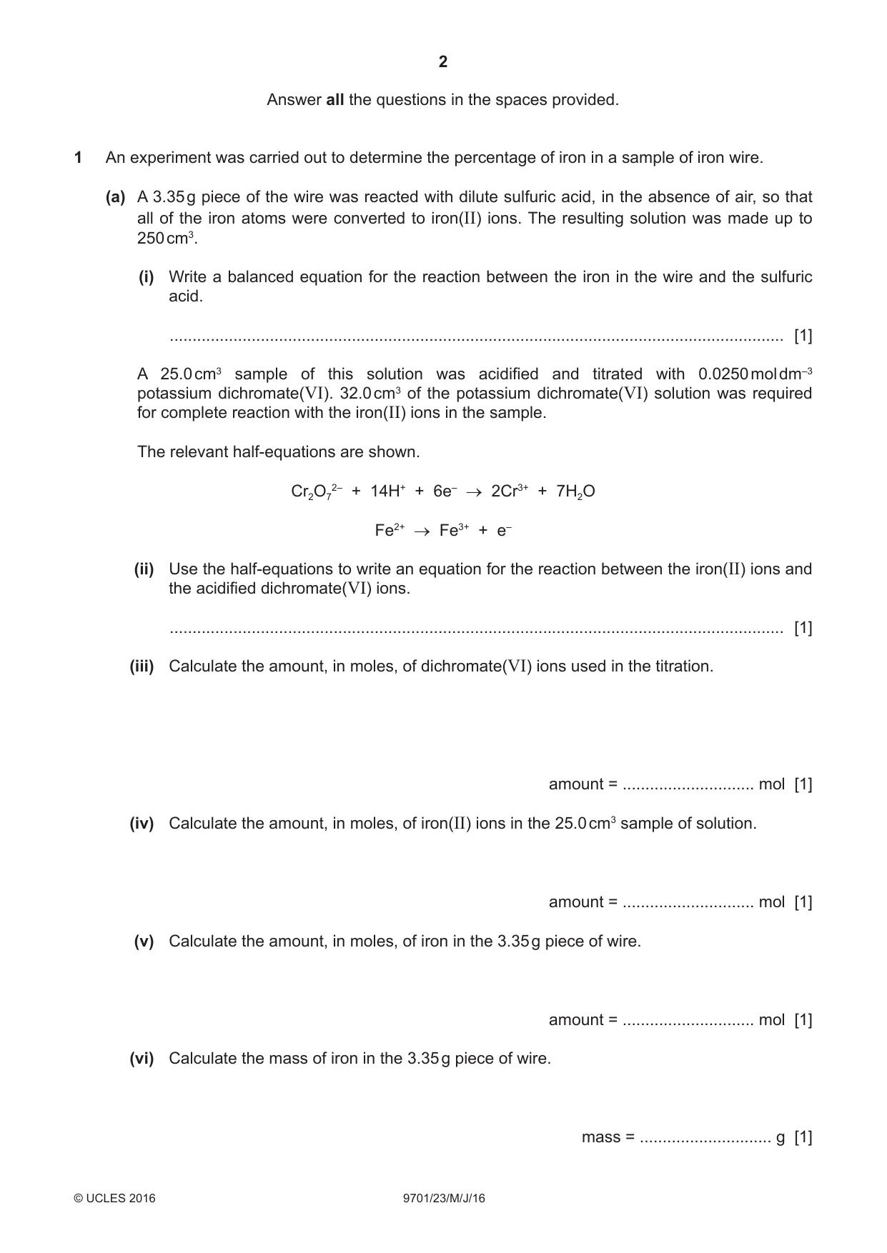Cambridge A Level Chemistry 9701 2016 May/June Paper 2 · Variant 3 question paper, page 2 of 12