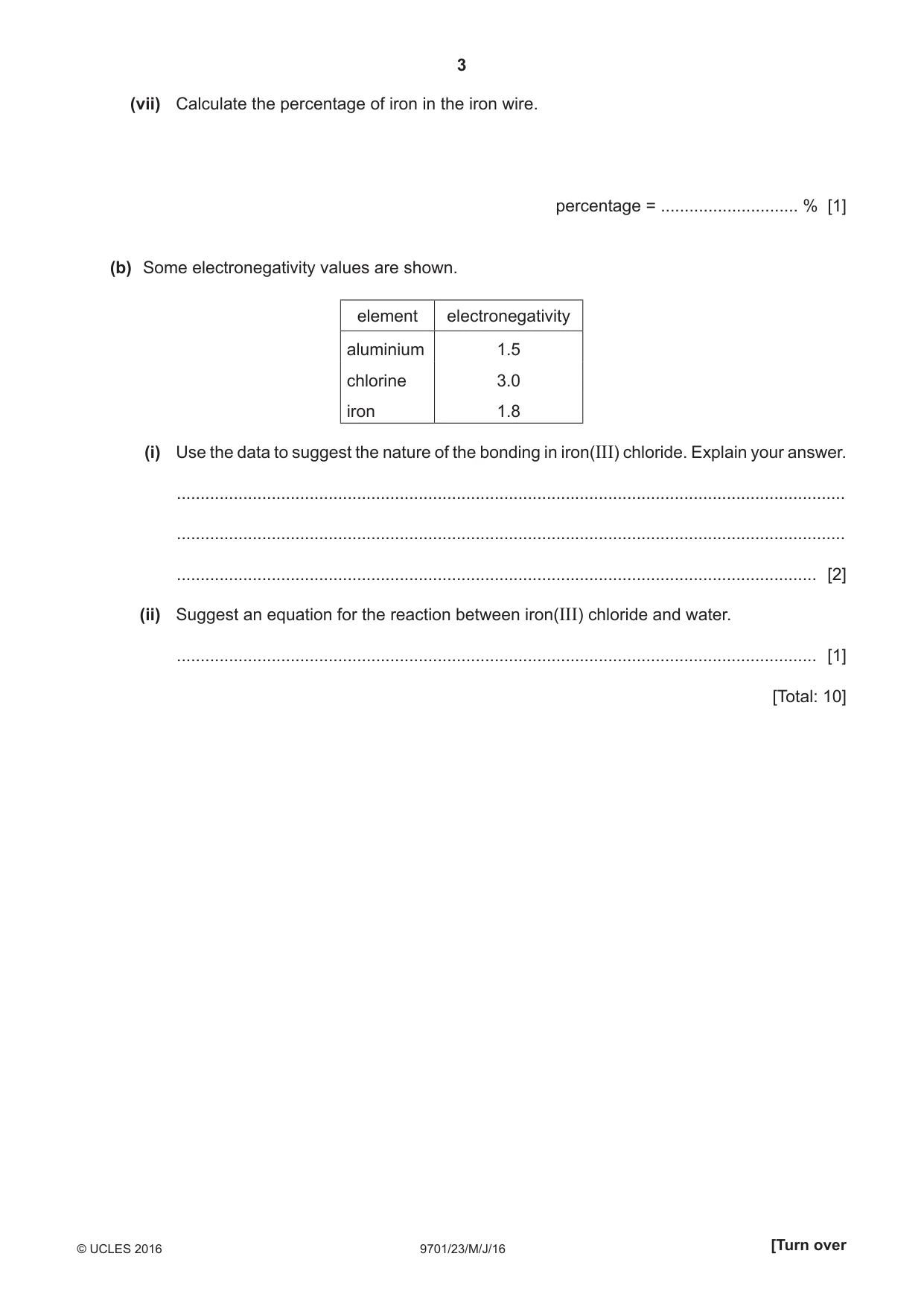 Cambridge A Level Chemistry 9701 2016 May/June Paper 2 · Variant 3 question paper, page 3 of 12