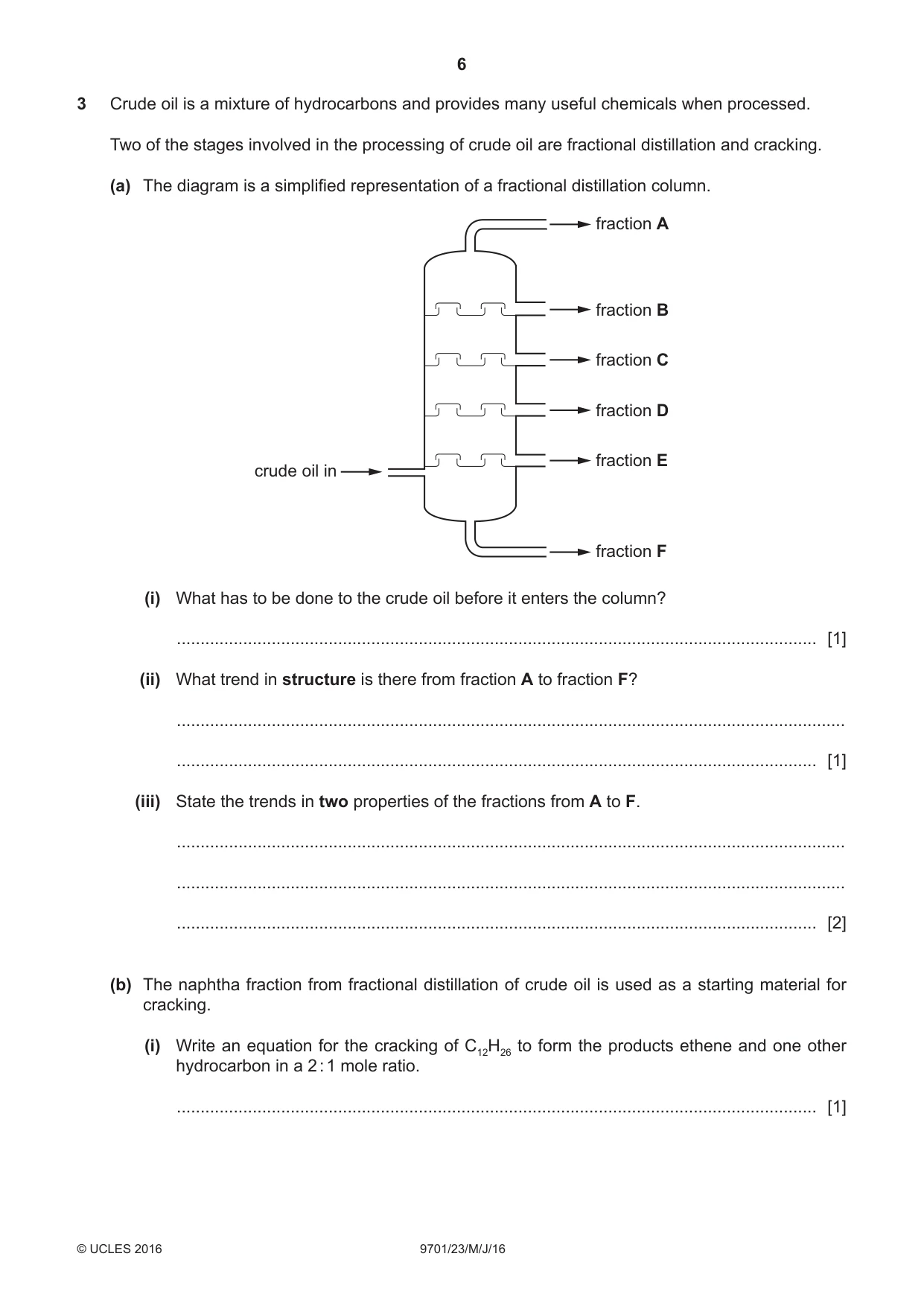 Cambridge A Level Chemistry 9701 2016 May/June Paper 2 · Variant 3 question paper, page 6 of 12