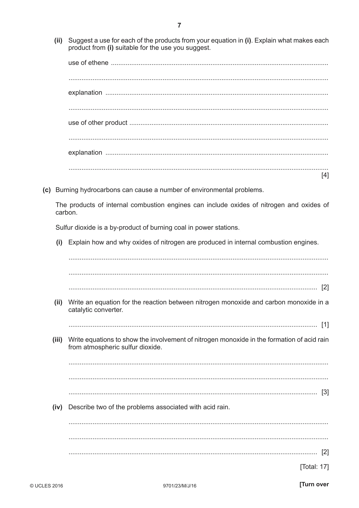Cambridge A Level Chemistry 9701 2016 May/June Paper 2 · Variant 3 question paper, page 7 of 12
