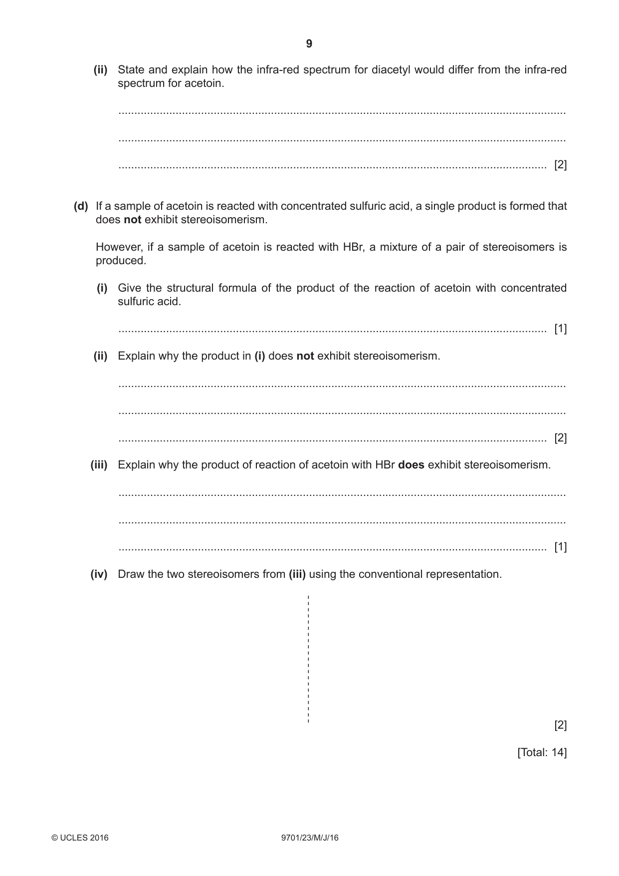 Cambridge A Level Chemistry 9701 2016 May/June Paper 2 · Variant 3 question paper, page 9 of 12