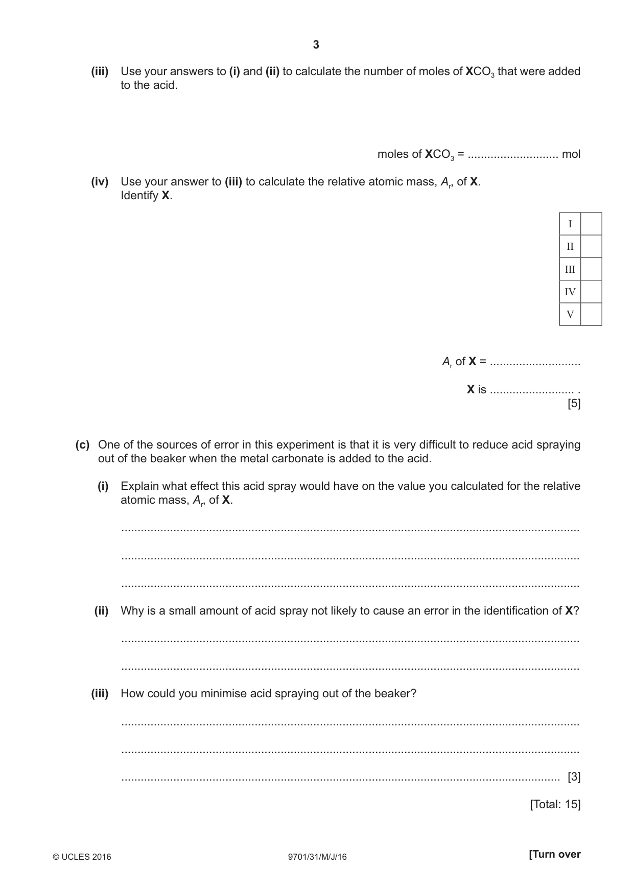 Cambridge A Level Chemistry 9701 2016 May/June Paper 3 · Variant 1 question paper, page 3 of 16