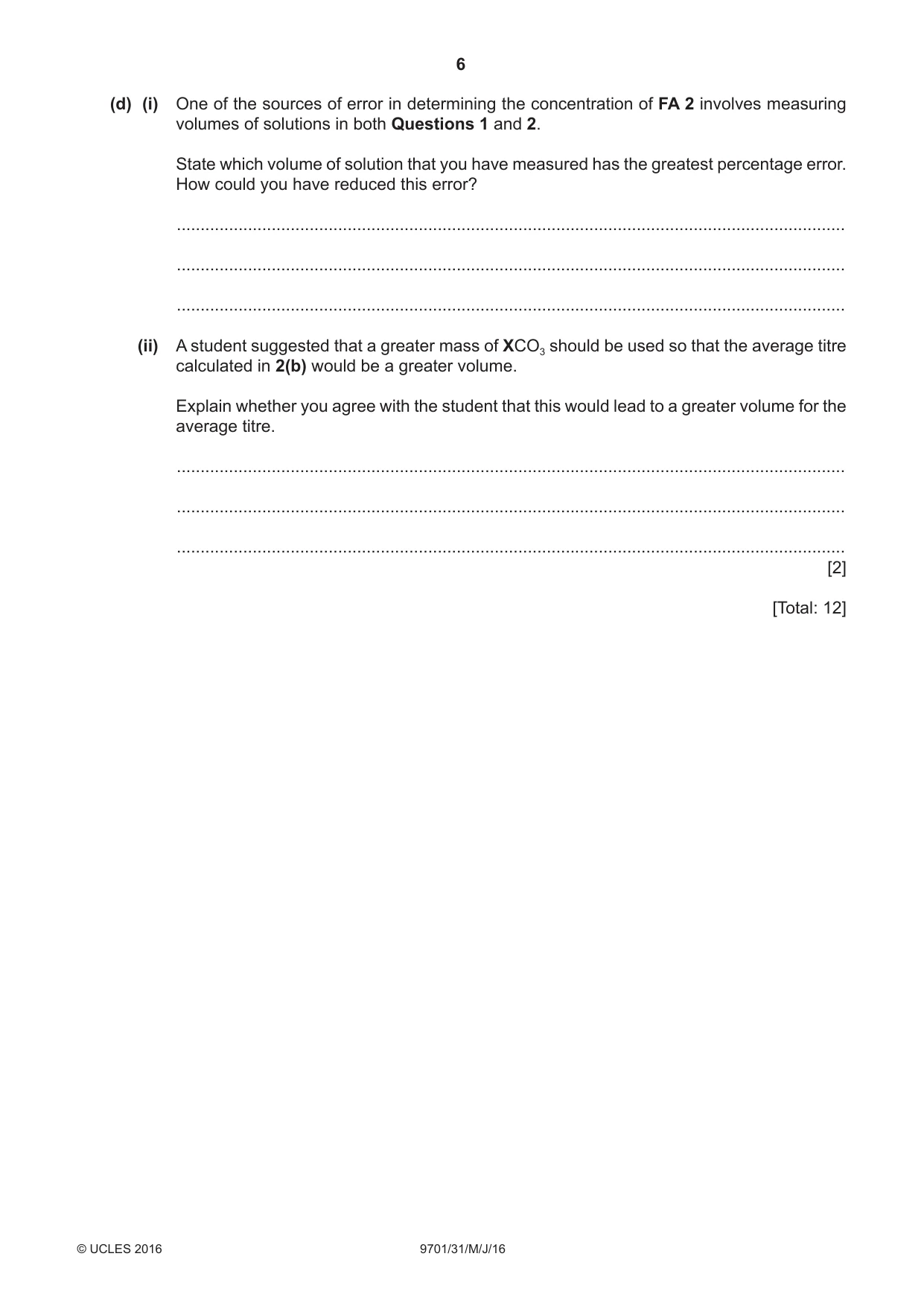 Cambridge A Level Chemistry 9701 2016 May/June Paper 3 · Variant 1 question paper, page 6 of 16