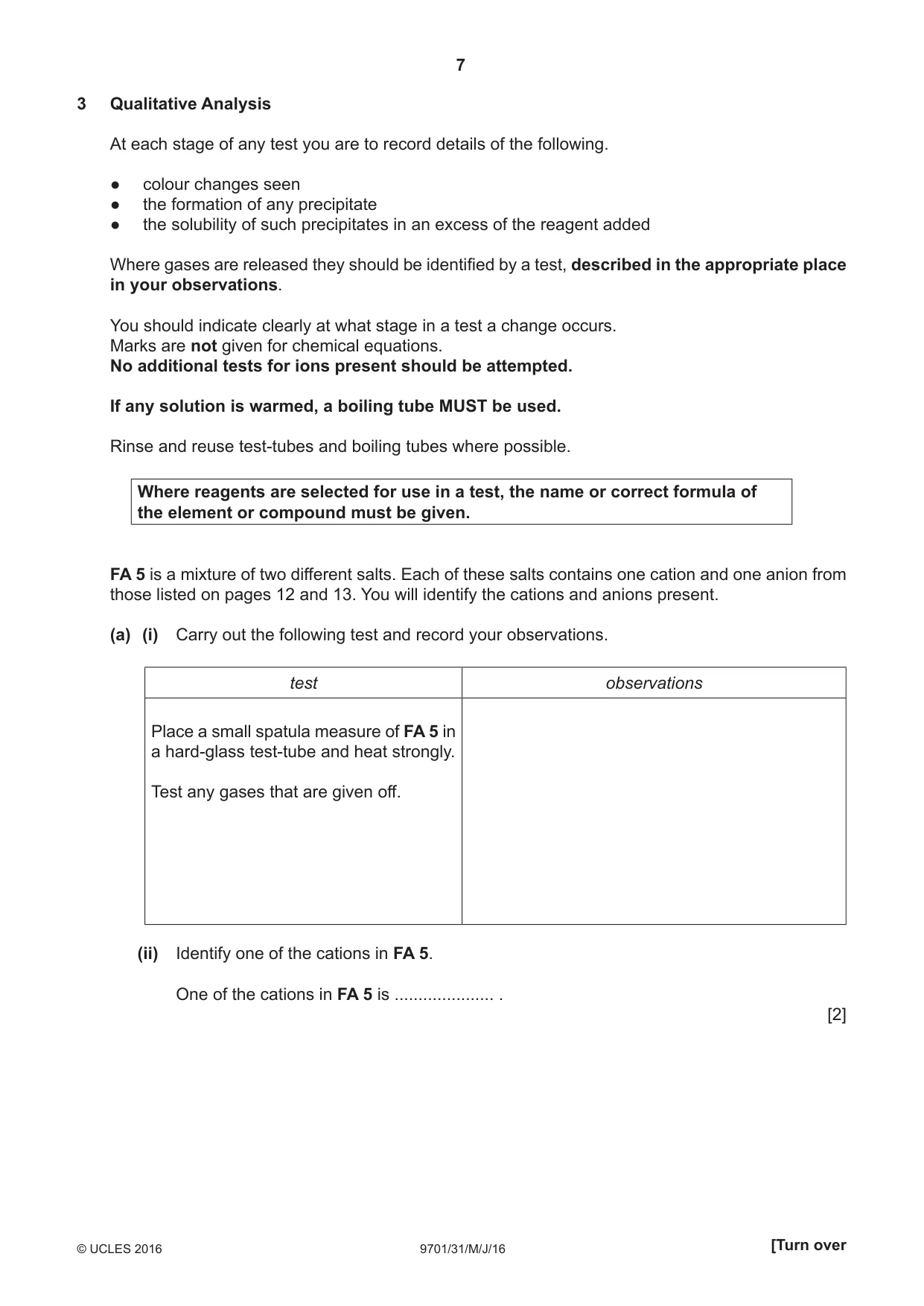 Cambridge A Level Chemistry 9701 2016 May/June Paper 3 · Variant 1 question paper, page 7 of 16