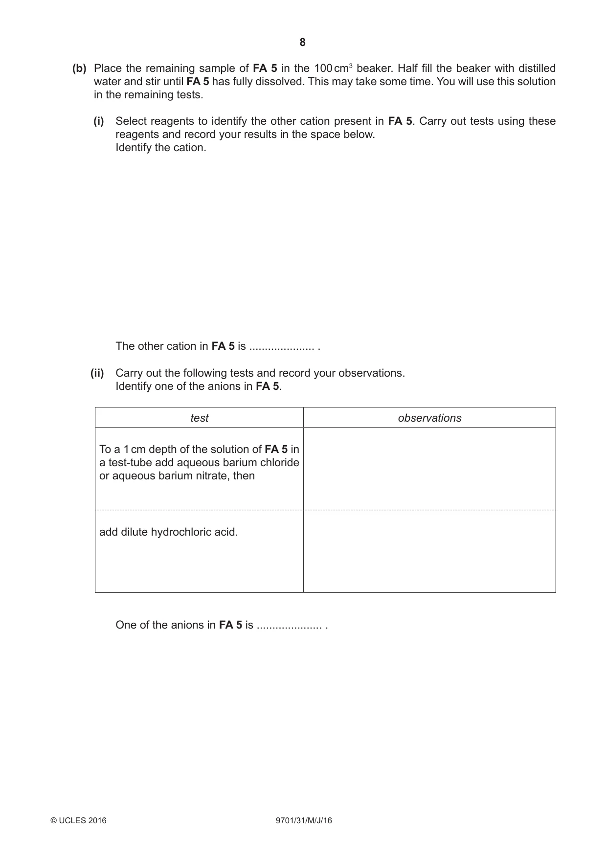 Cambridge A Level Chemistry 9701 2016 May/June Paper 3 · Variant 1 question paper, page 8 of 16