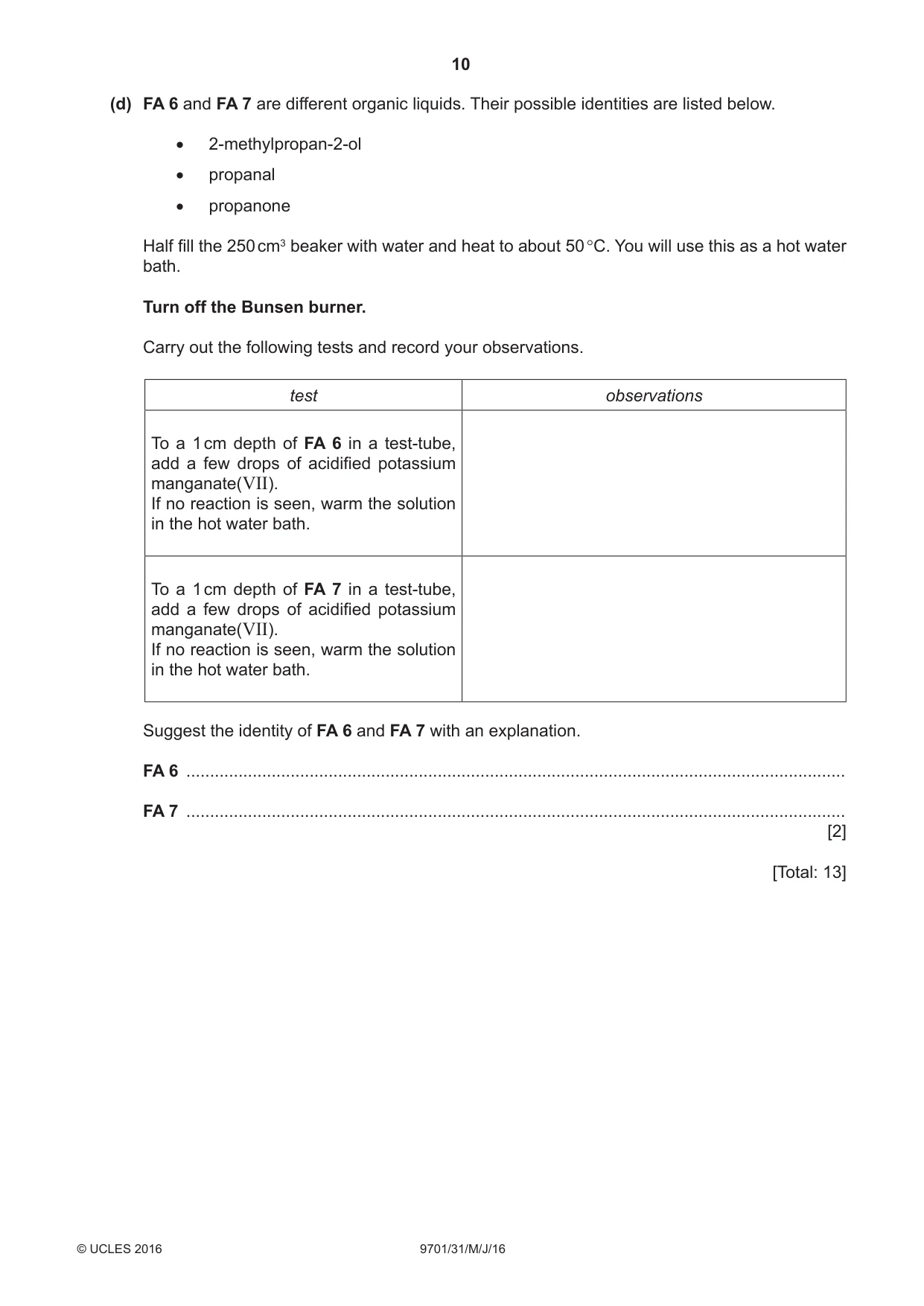 Cambridge A Level Chemistry 9701 2016 May/June Paper 3 · Variant 1 question paper, page 10 of 16