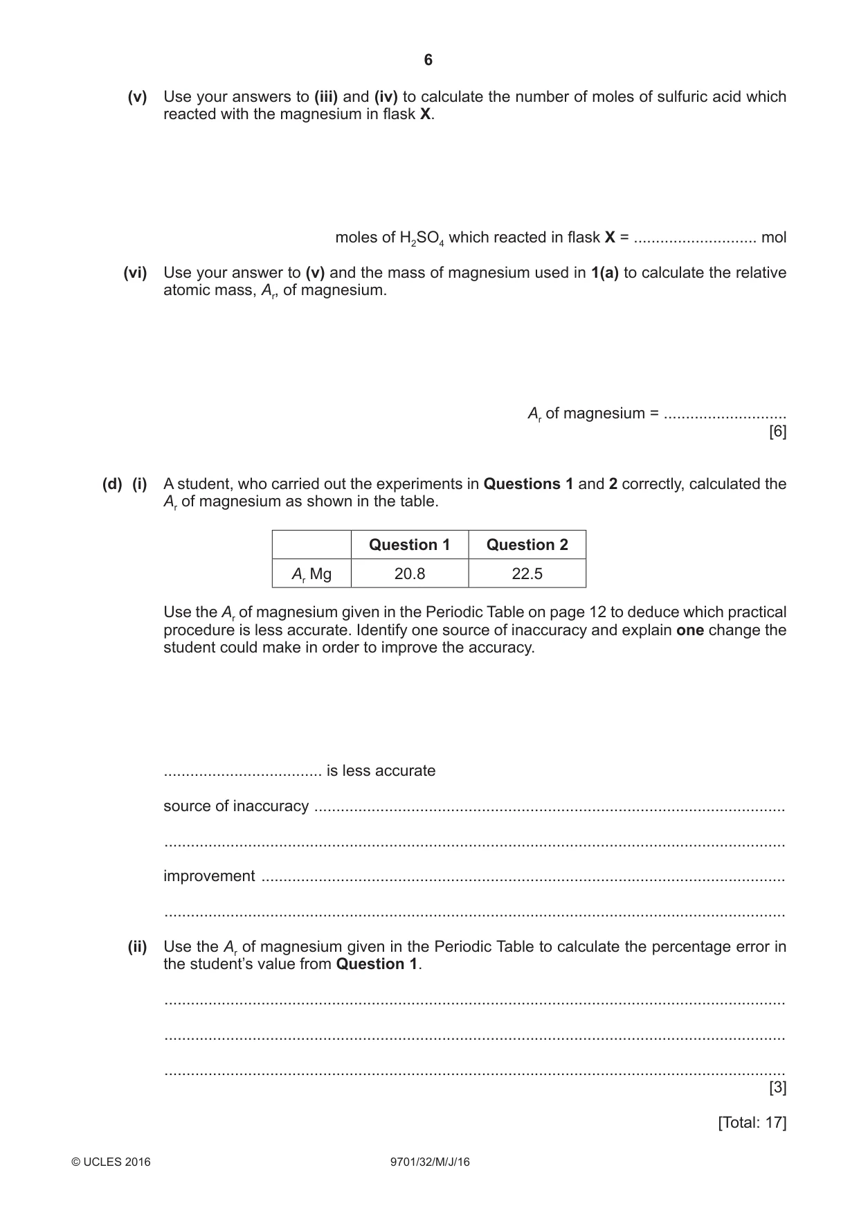 Cambridge A Level Chemistry 9701 2016 May/June Paper 3 · Variant 2 question paper, page 6 of 12