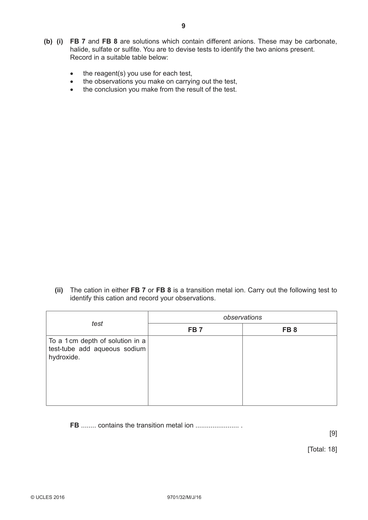 Cambridge A Level Chemistry 9701 2016 May/June Paper 3 · Variant 2 question paper, page 9 of 12