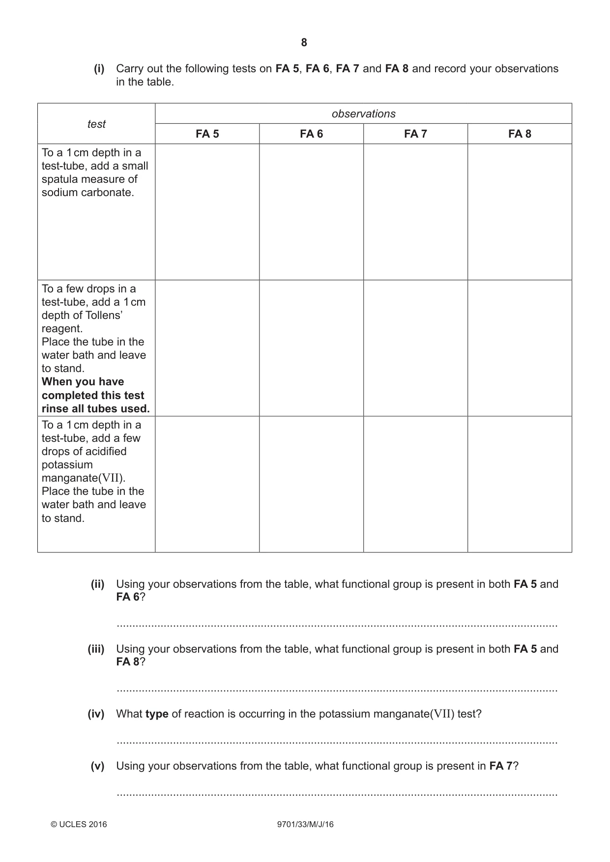 Cambridge A Level Chemistry 9701 2016 May/June Paper 3 · Variant 3 question paper, page 8 of 12