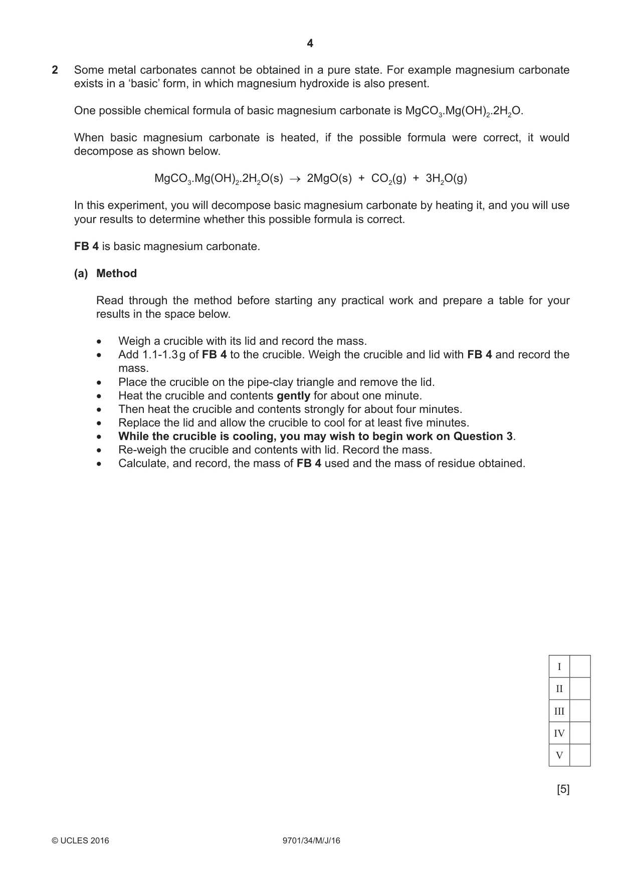 Cambridge A Level Chemistry 9701 2016 May/June Paper 3 · Variant 4 question paper, page 4 of 12