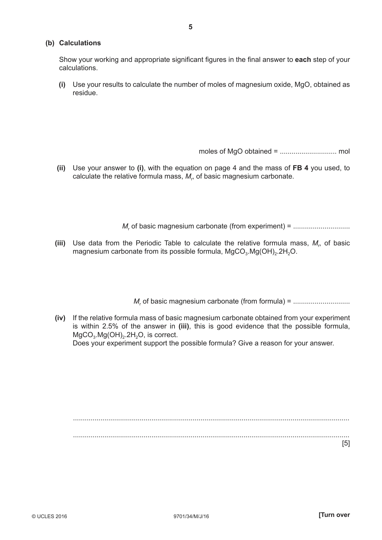 Cambridge A Level Chemistry 9701 2016 May/June Paper 3 · Variant 4 question paper, page 5 of 12